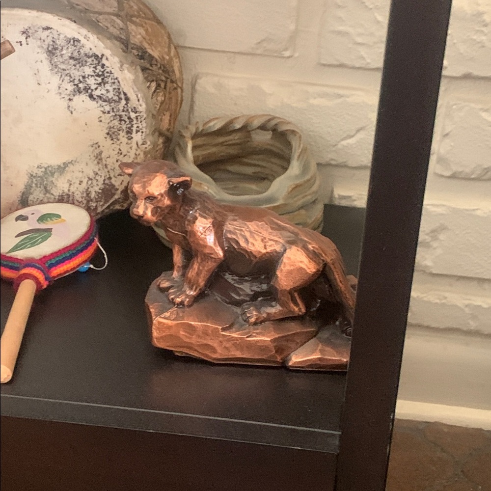 Vintage bronze plated cougar Sankyo music box plays “born Free”